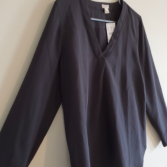Black J-CREW Top Women Petite Large Blouse NWT - Picture 6 of 16